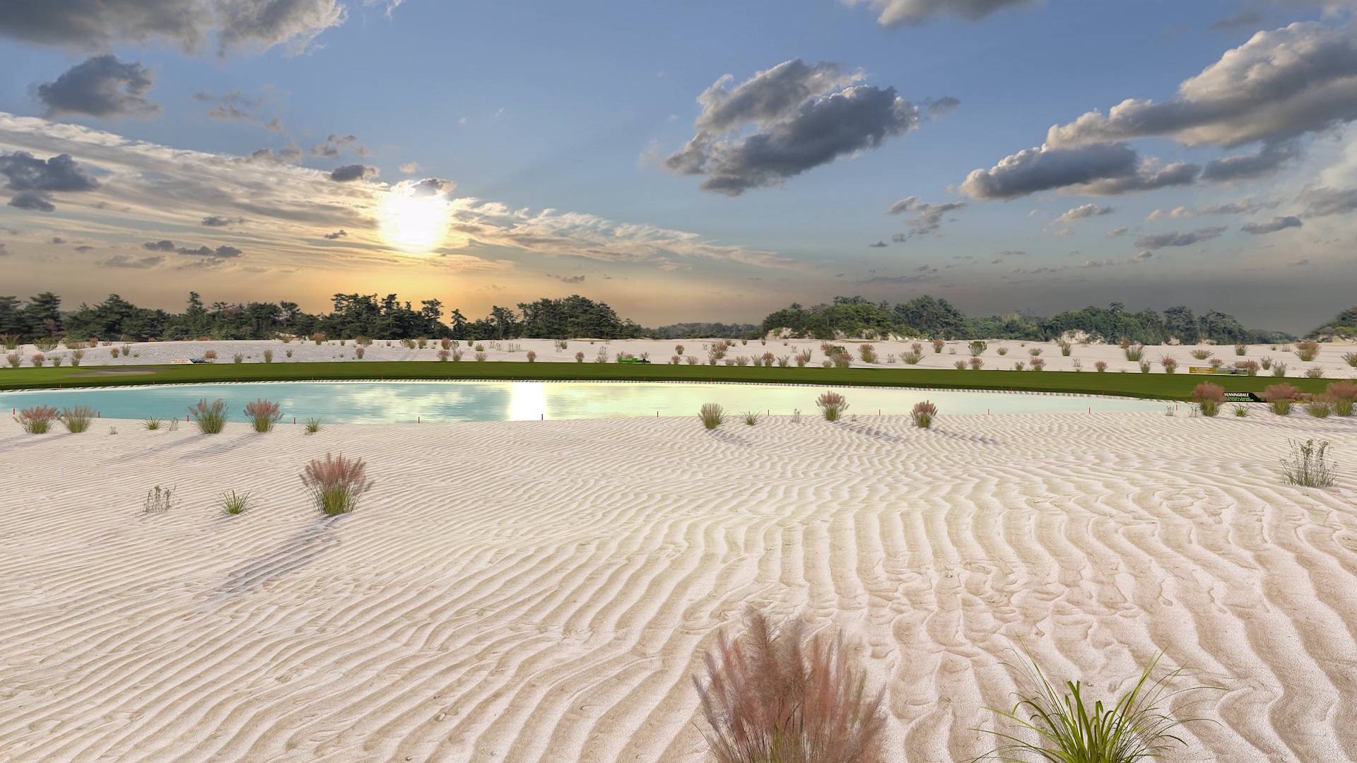 Hole 2. Early challenge on hole 2, set among golden dunes and shifting elevation.