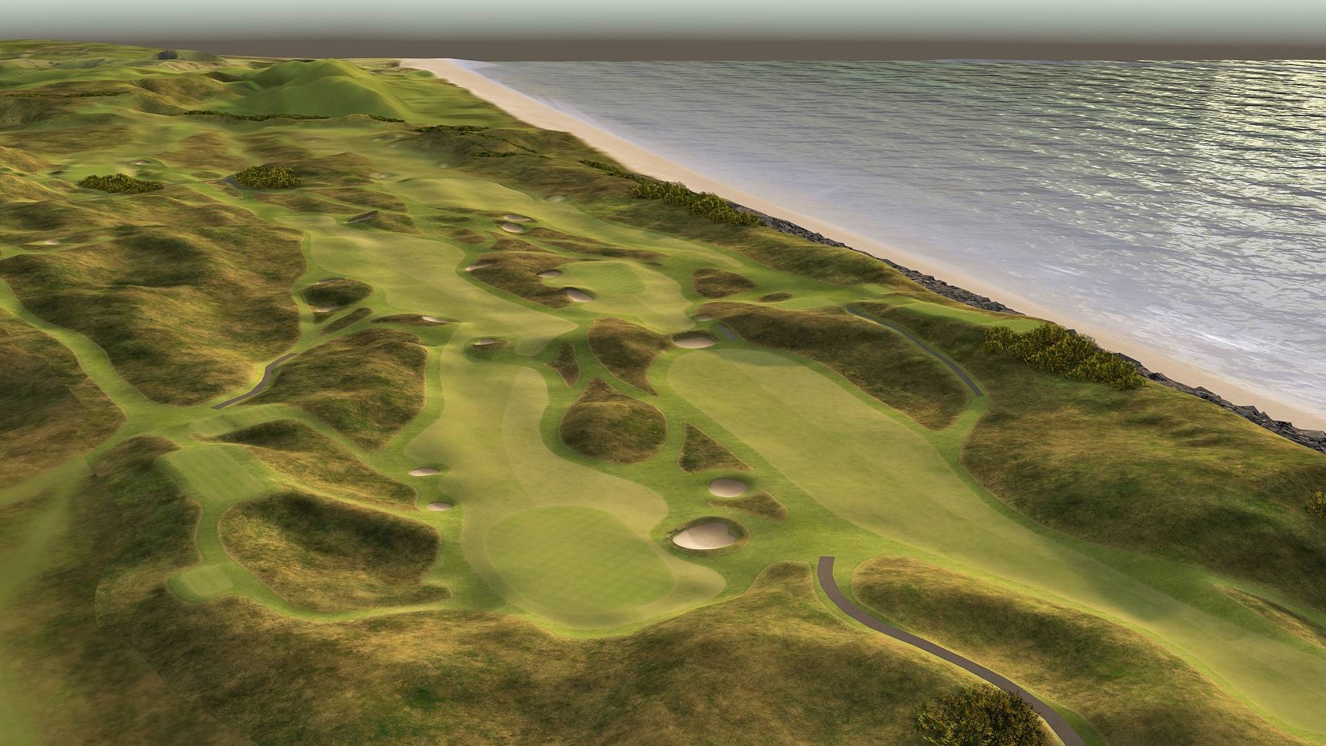 Golf 5 Royal County Down Hole 2 — links fairway framed by dunes and the Mountains of Mourne.